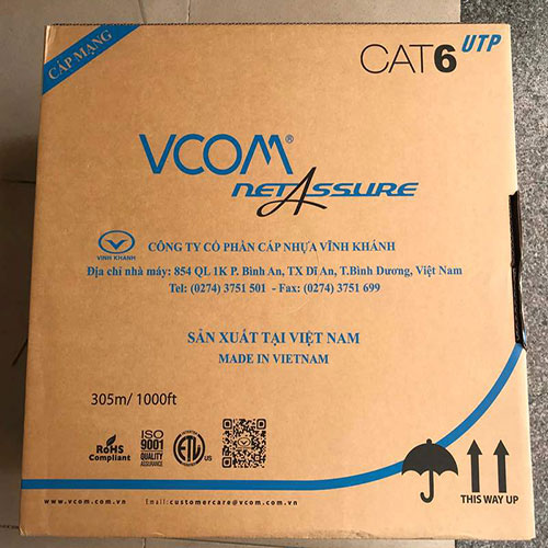 Cáp mạng Vcom Cat6 UTP Vỏ Bọc PVC – Cuộn 305m – 23AWG 4 đôi